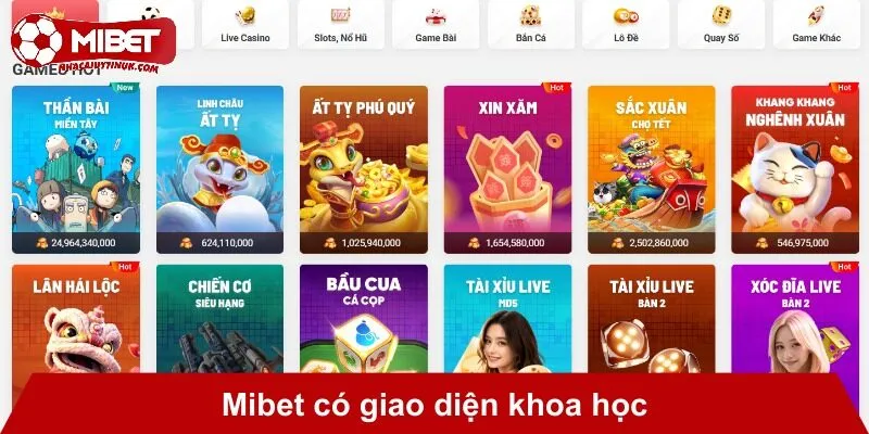 Mibet có giao diện khoa học